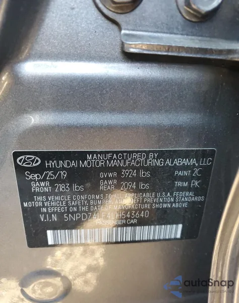 2020 Hyundai Elantra Se z USA, uszkodzony, nr VIN 5NPD74LF4LH543640